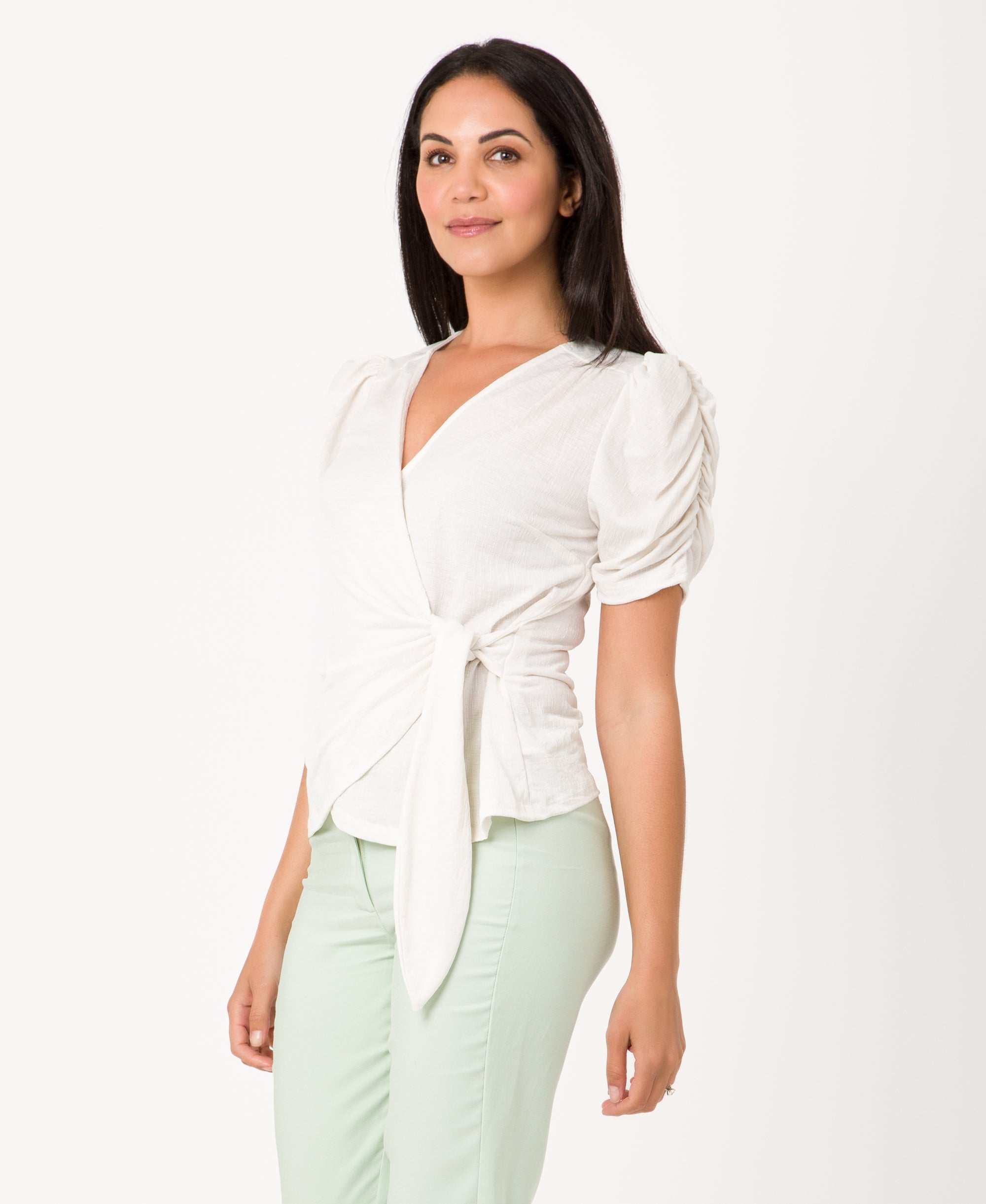 KRISP Tie Front Short Sleeve Wrap-Over Blouse (11132)